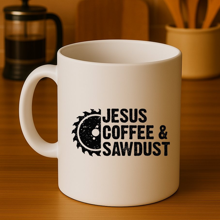 Jesus Coffee & Sawdust Christian Carpenter Woodworking Mug