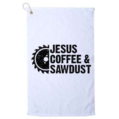 Jesus Coffee & Sawdust Christian Carpenter Woodworking Golf Towel
