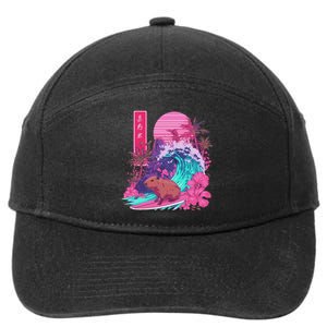 Japanese Capybara Surfing Wave Great Wave Japan 7-Panel Snapback Hat