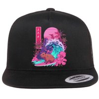 Japanese Capybara Surfing Wave Great Wave Japan Flat Bill Trucker Hat