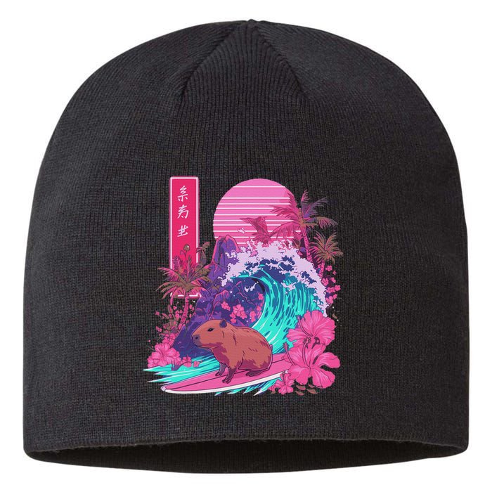 Japanese Capybara Surfing Wave Great Wave Japan Sustainable Beanie