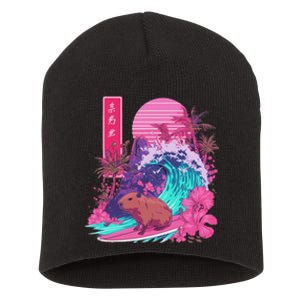 Japanese Capybara Surfing Wave Great Wave Japan Short Acrylic Beanie