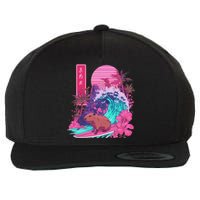 Japanese Capybara Surfing Wave Great Wave Japan Wool Snapback Cap