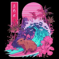 Japanese Capybara Surfing Wave Great Wave Japan Wool Snapback Cap
