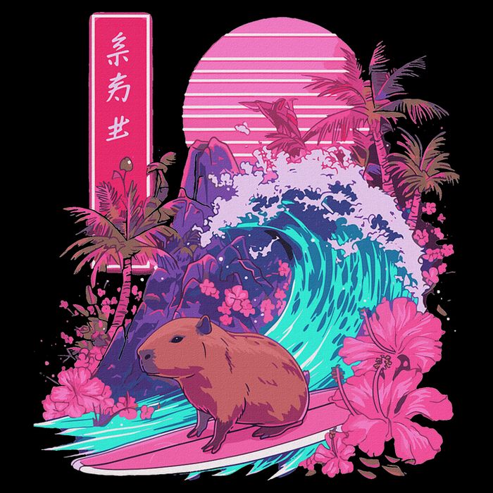 Japanese Capybara Surfing Wave Great Wave Japan Wool Snapback Cap