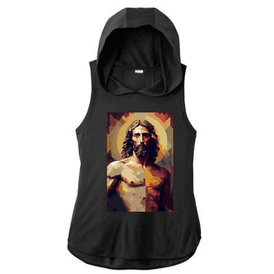 Jesus Christ Stained Glass Art Ladies PosiCharge Tri-Blend Wicking Draft Hoodie Tank