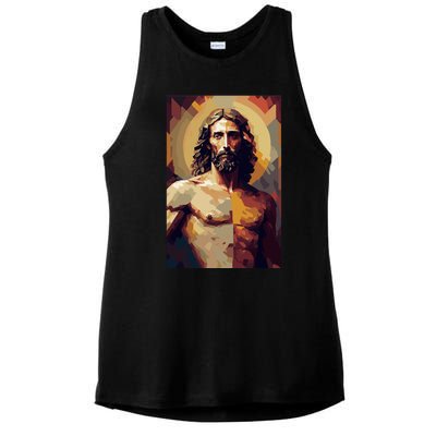 Jesus Christ Stained Glass Art Ladies PosiCharge Tri-Blend Wicking Tank