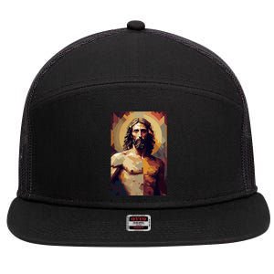 Jesus Christ Stained Glass Art 7 Panel Mesh Trucker Snapback Hat