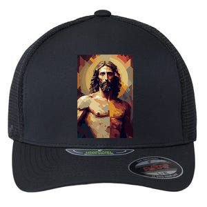 Jesus Christ Stained Glass Art Flexfit Unipanel Trucker Cap