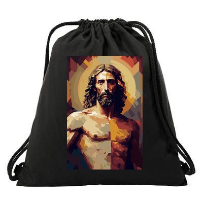 Jesus Christ Stained Glass Art Drawstring Bag
