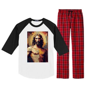 Jesus Christ Stained Glass Art Raglan Sleeve Pajama Set