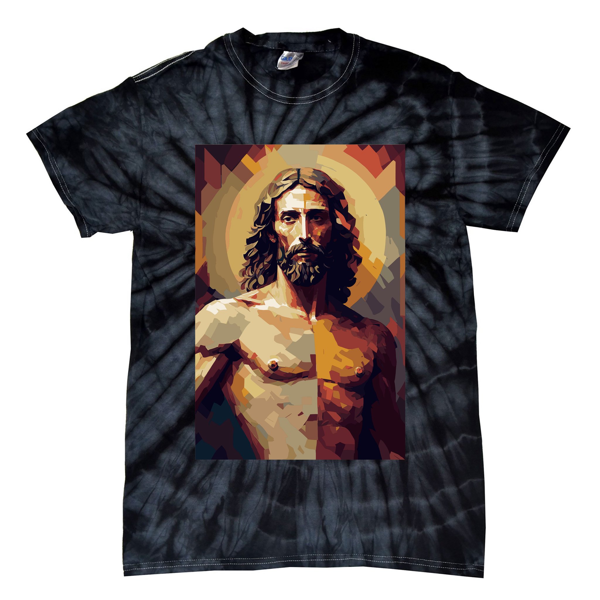 Jesus Christ Stained Glass Art Tie-Dye T-Shirt