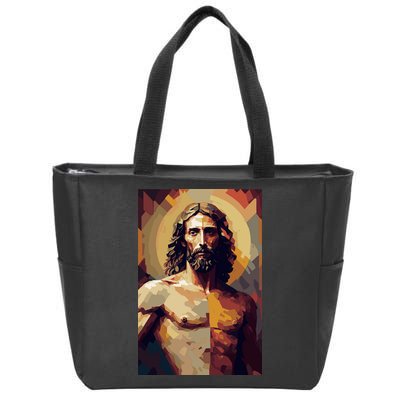 Jesus Christ Stained Glass Art Zip Tote Bag