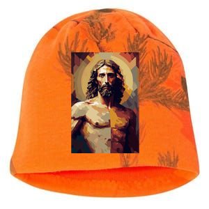 Jesus Christ Stained Glass Art Kati - Camo Knit Beanie