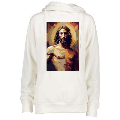 Jesus Christ Stained Glass Art Womens Funnel Neck Pullover Hood