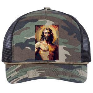 Jesus Christ Stained Glass Art Retro Rope Trucker Hat Cap