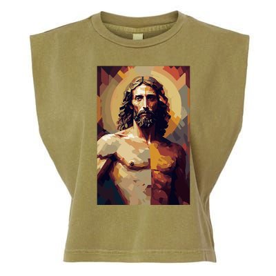 Jesus Christ Stained Glass Art Garment-Dyed Women's Muscle Tee