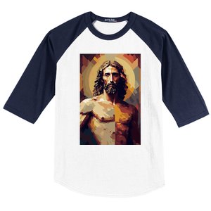 Jesus Christ Stained Glass Art Baseball Sleeve Shirt