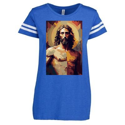 Jesus Christ Stained Glass Art Enza Ladies Jersey Football T-Shirt