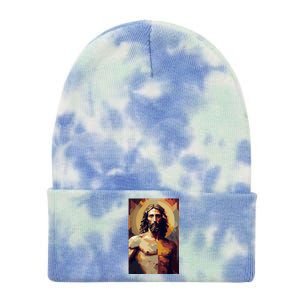 Jesus Christ Stained Glass Art Tie Dye 12in Knit Beanie