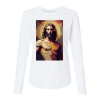 Jesus Christ Stained Glass Art Womens Cotton Relaxed Long Sleeve T-Shirt