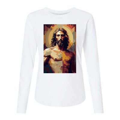 Jesus Christ Stained Glass Art Womens Cotton Relaxed Long Sleeve T-Shirt