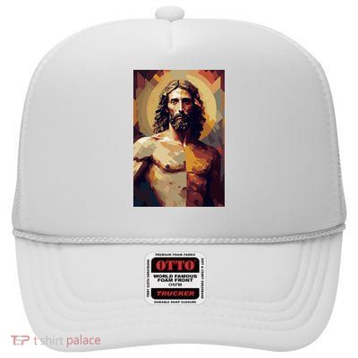 Jesus Christ Stained Glass Art High Crown Mesh Back Trucker Hat