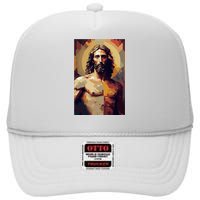 Jesus Christ Stained Glass Art High Crown Mesh Back Trucker Hat