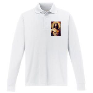 Jesus Christ Stained Glass Art Performance Long Sleeve Polo