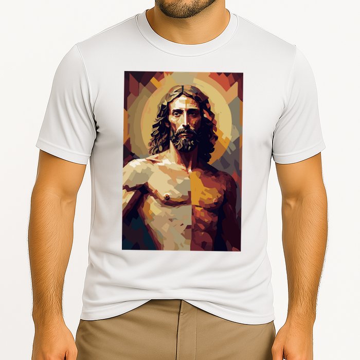 Jesus Christ Stained Glass Art Cooling Performance Crew T-Shirt