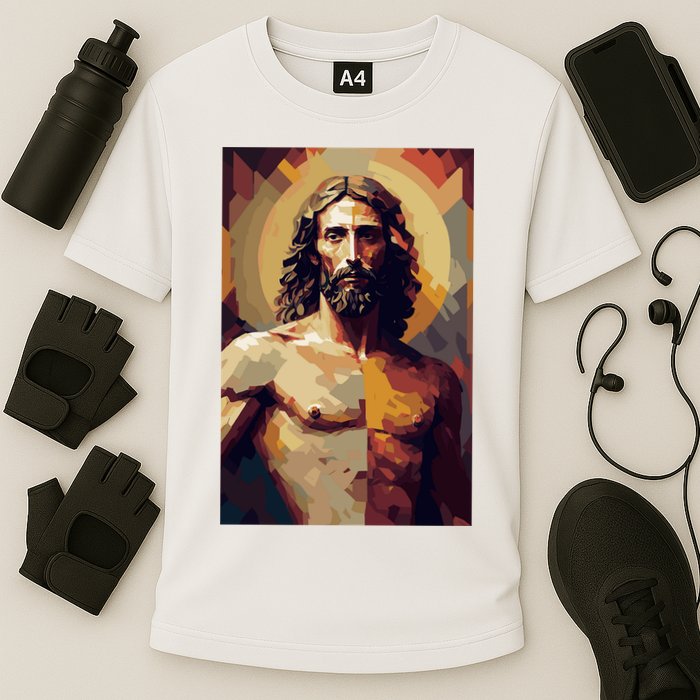 Jesus Christ Stained Glass Art Cooling Performance Crew T-Shirt