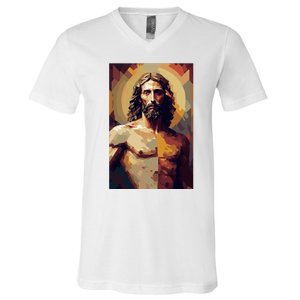 Jesus Christ Stained Glass Art V-Neck T-Shirt