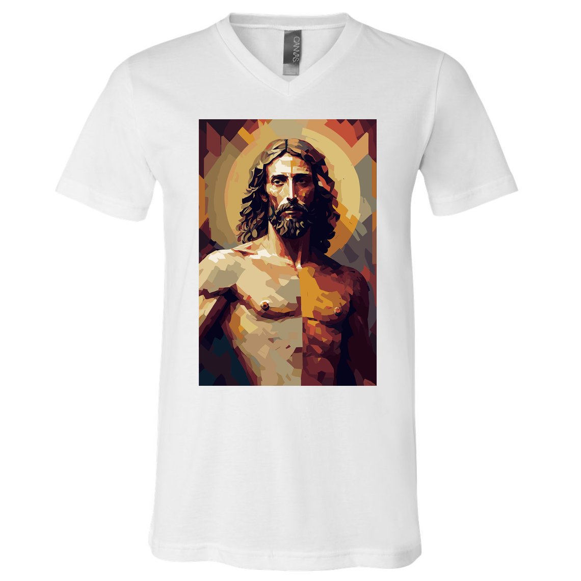 Jesus Christ Stained Glass Art V-Neck T-Shirt