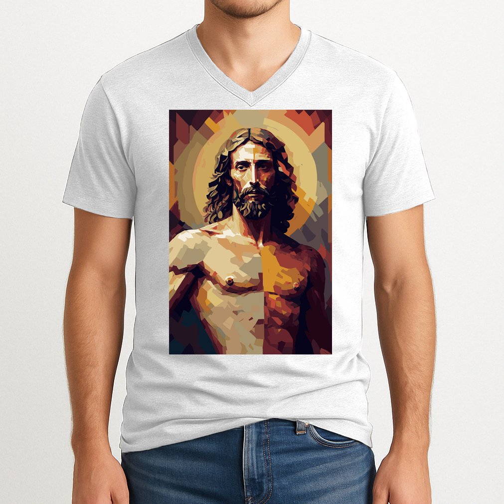 Jesus Christ Stained Glass Art V-Neck T-Shirt