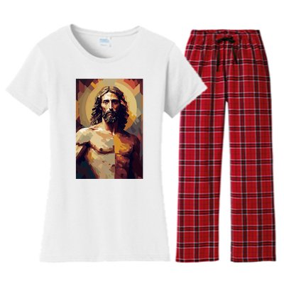 Jesus Christ Stained Glass Art Women's Flannel Pajama Set