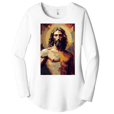 Jesus Christ Stained Glass Art Women's Perfect Tri Tunic Long Sleeve Shirt