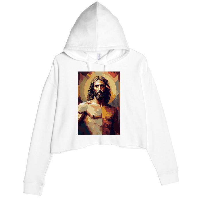 Jesus Christ Stained Glass Art Crop Fleece Hoodie