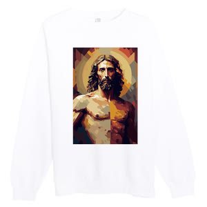 Jesus Christ Stained Glass Art Premium Crewneck Sweatshirt