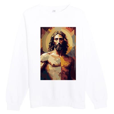 Jesus Christ Stained Glass Art Premium Crewneck Sweatshirt