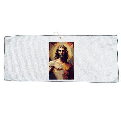 Jesus Christ Stained Glass Art Large Microfiber Waffle Golf Towel