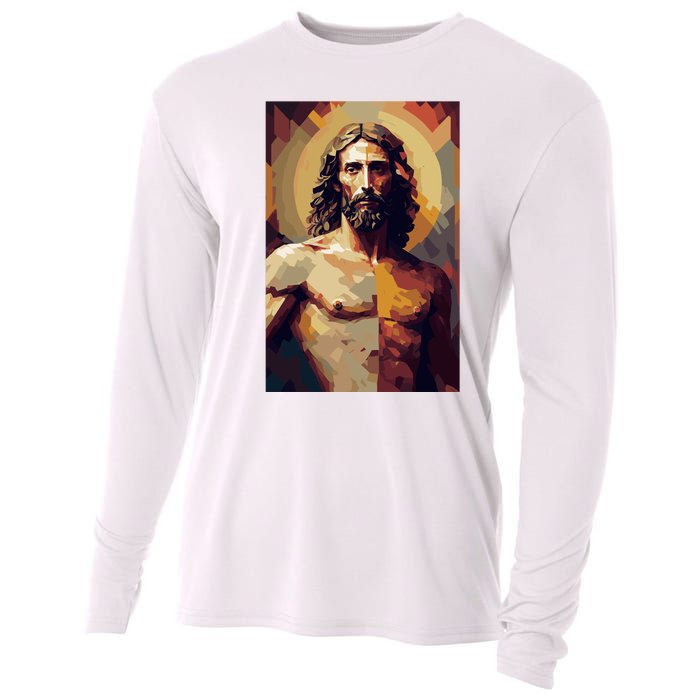 Jesus Christ Stained Glass Art Cooling Performance Long Sleeve Crew