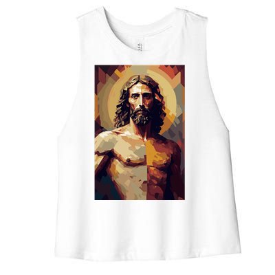 Jesus Christ Stained Glass Art Women's Racerback Cropped Tank