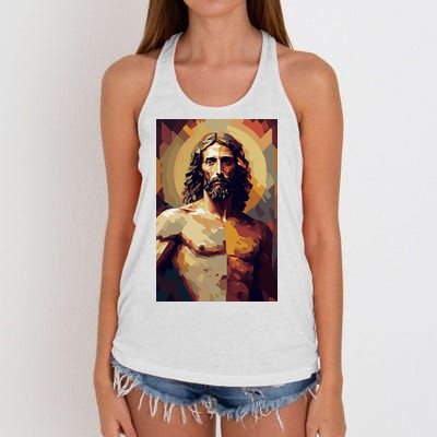 Jesus Christ Stained Glass Art Women's Knotted Racerback Tank