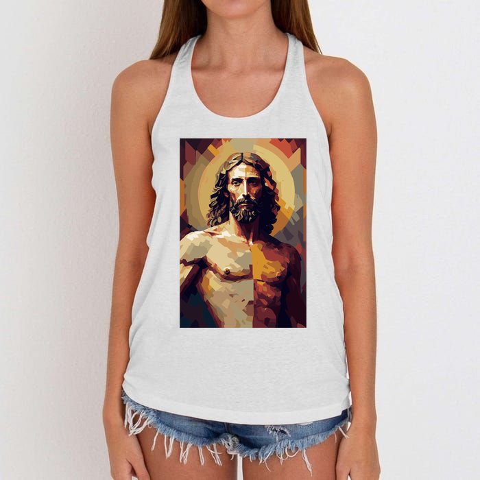 Jesus Christ Stained Glass Art Women's Knotted Racerback Tank