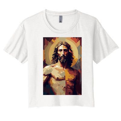 Jesus Christ Stained Glass Art Women's Crop Top Tee