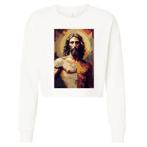 Jesus Christ Stained Glass Art Cropped Pullover Crew