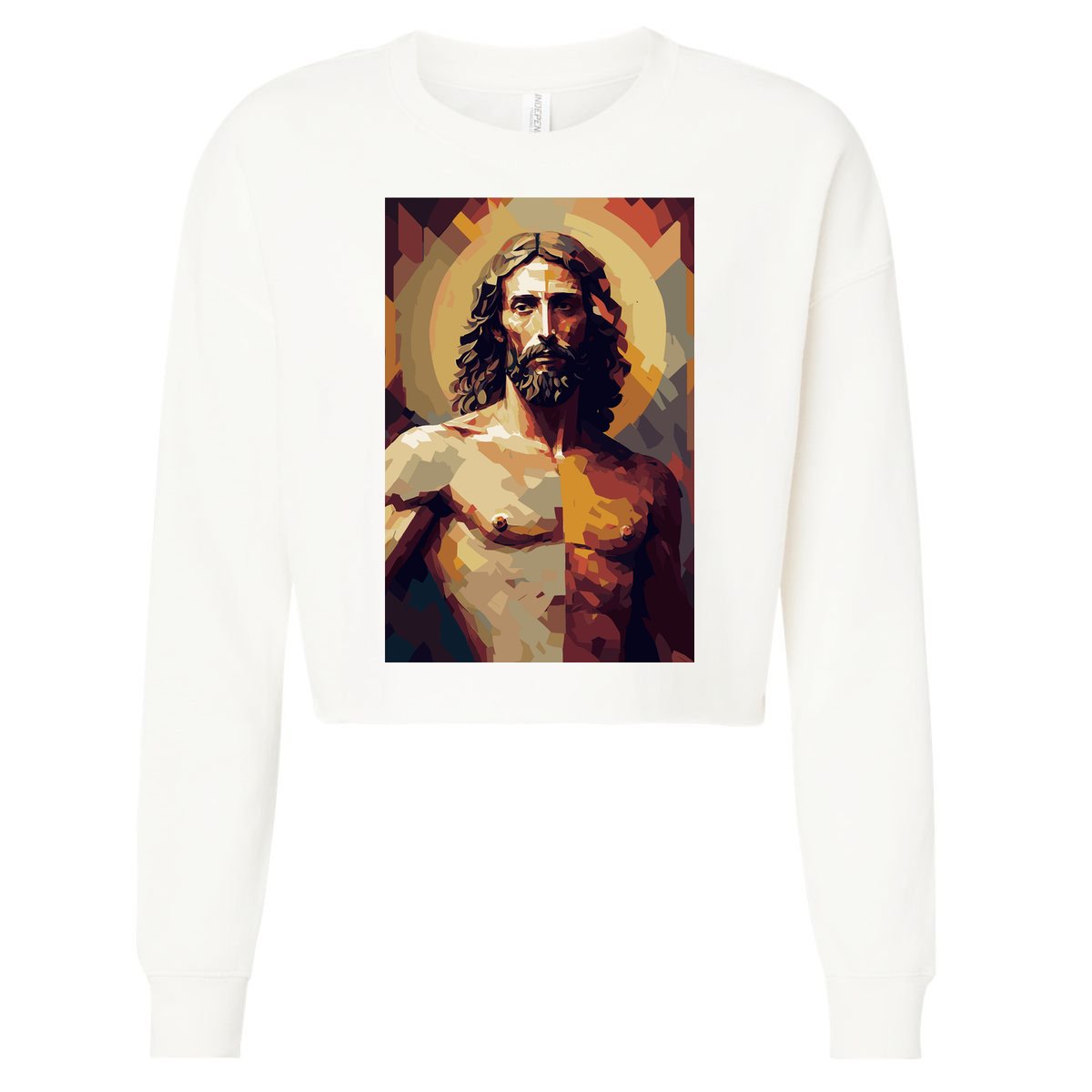 Jesus Christ Stained Glass Art Cropped Pullover Crew