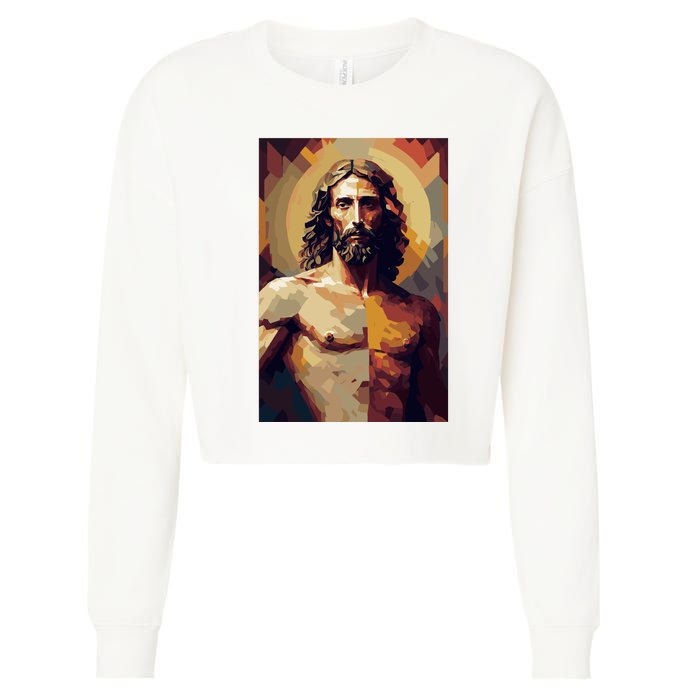 Jesus Christ Stained Glass Art Cropped Pullover Crew