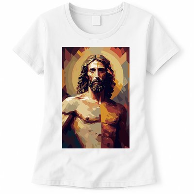 Jesus Christ Stained Glass Art Womens T-Shirt