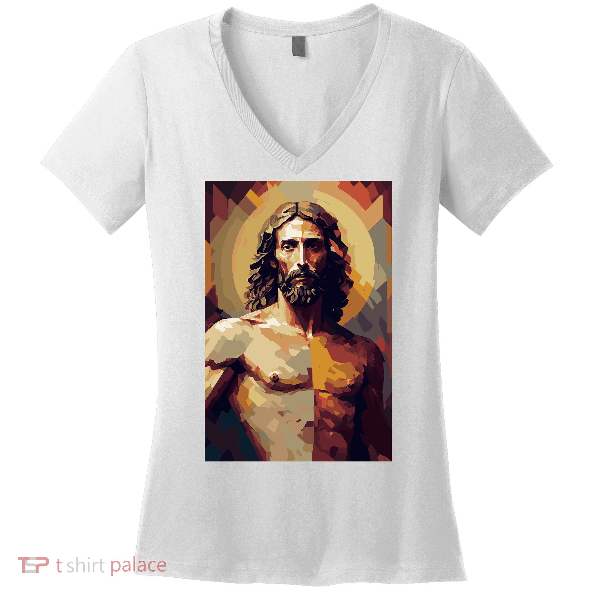 Jesus Christ Stained Glass Art Women's V-Neck T-Shirt